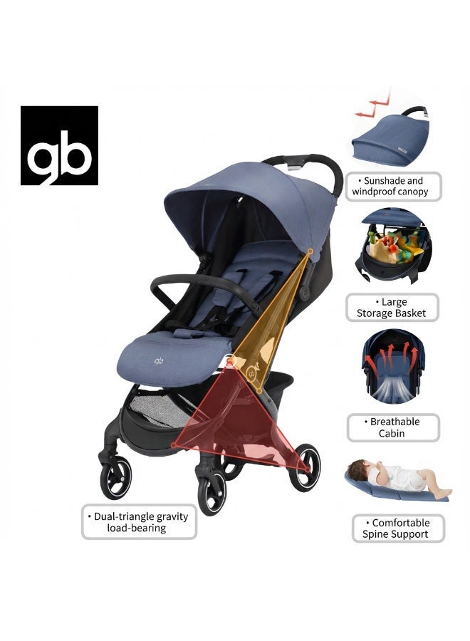 جي بي عربة أطفال خفيفة الوزن للسفر من gb WEE، مناسبة للأطفال الرضع والصغار، متوافقة مع معايير أمتعة الطيران المحمولة، لون أزرق داكن - Image 2